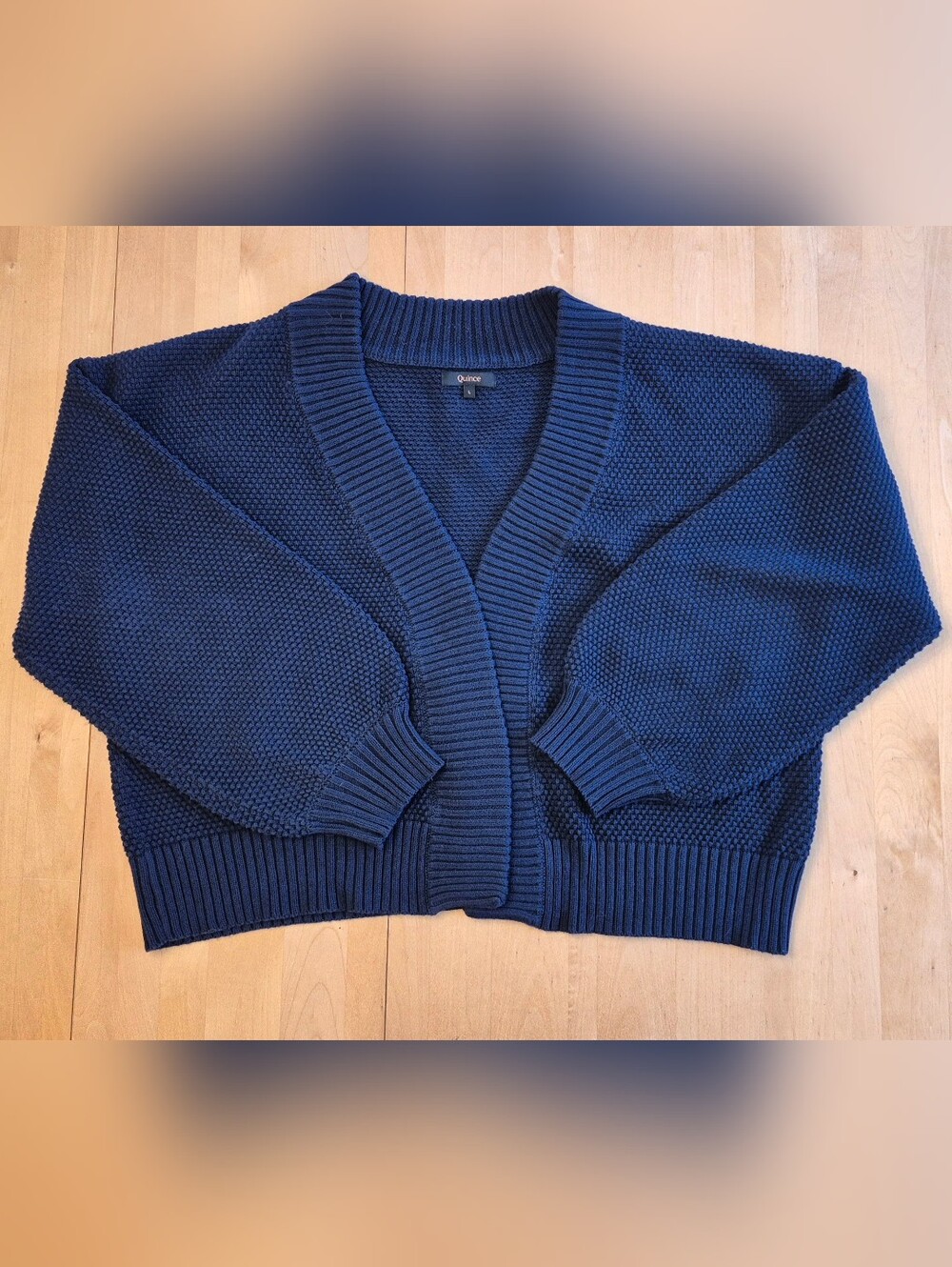 Quince Women's Navy Knit Open Cardigan Sweater
